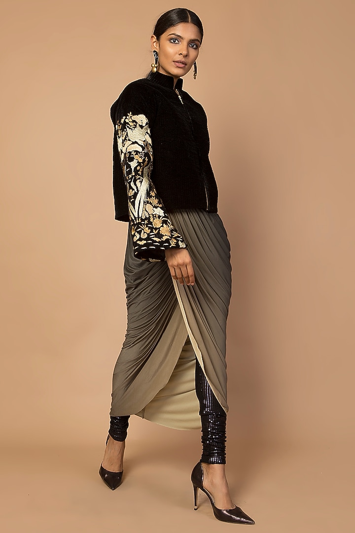 Black Embroidered Kimono Jacket by Siddartha Tytler at Pernia's Pop Up Shop