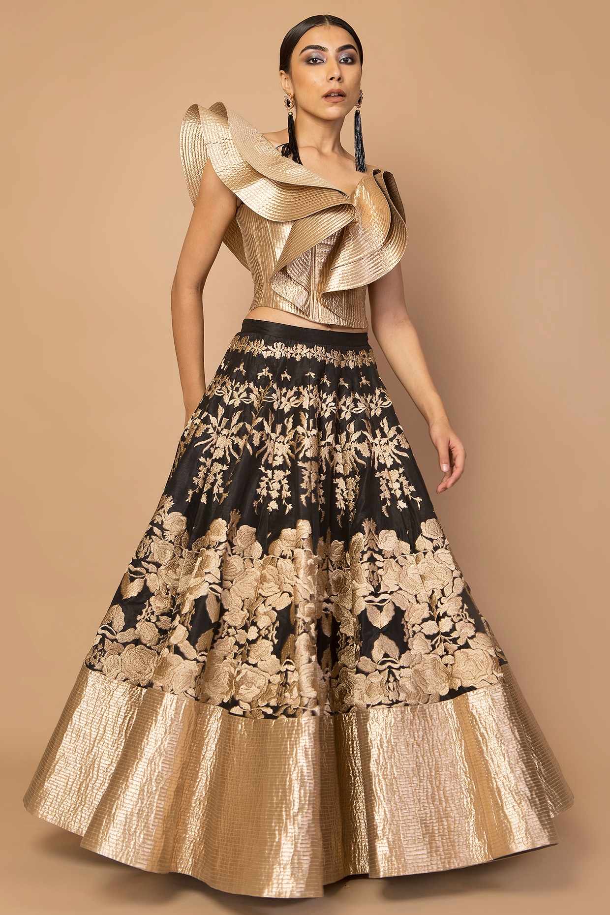 Buy Ivory Cotton Printed Khari V Neck Lehenga Skirt Blouse Set For Women by  Nazar by Indu Online at Aza Fashions.