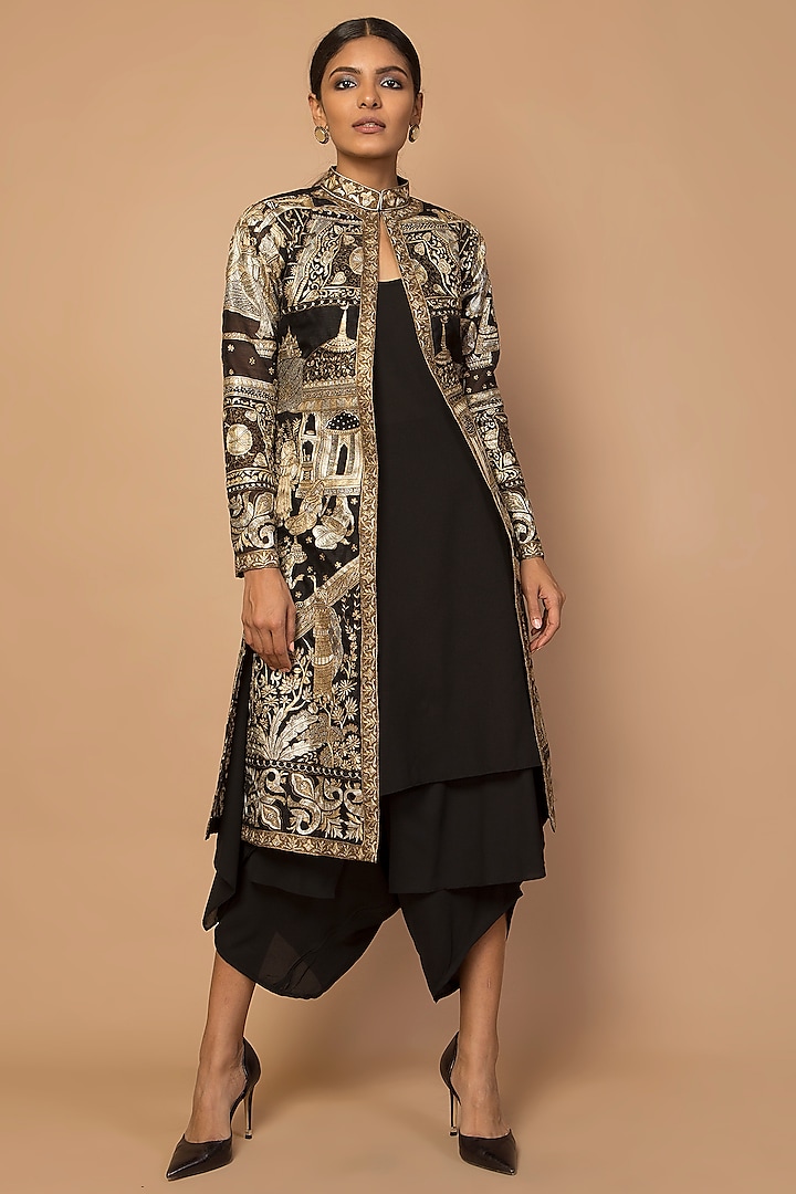 Gold Embroidered Achkan Jacket by Siddartha Tytler