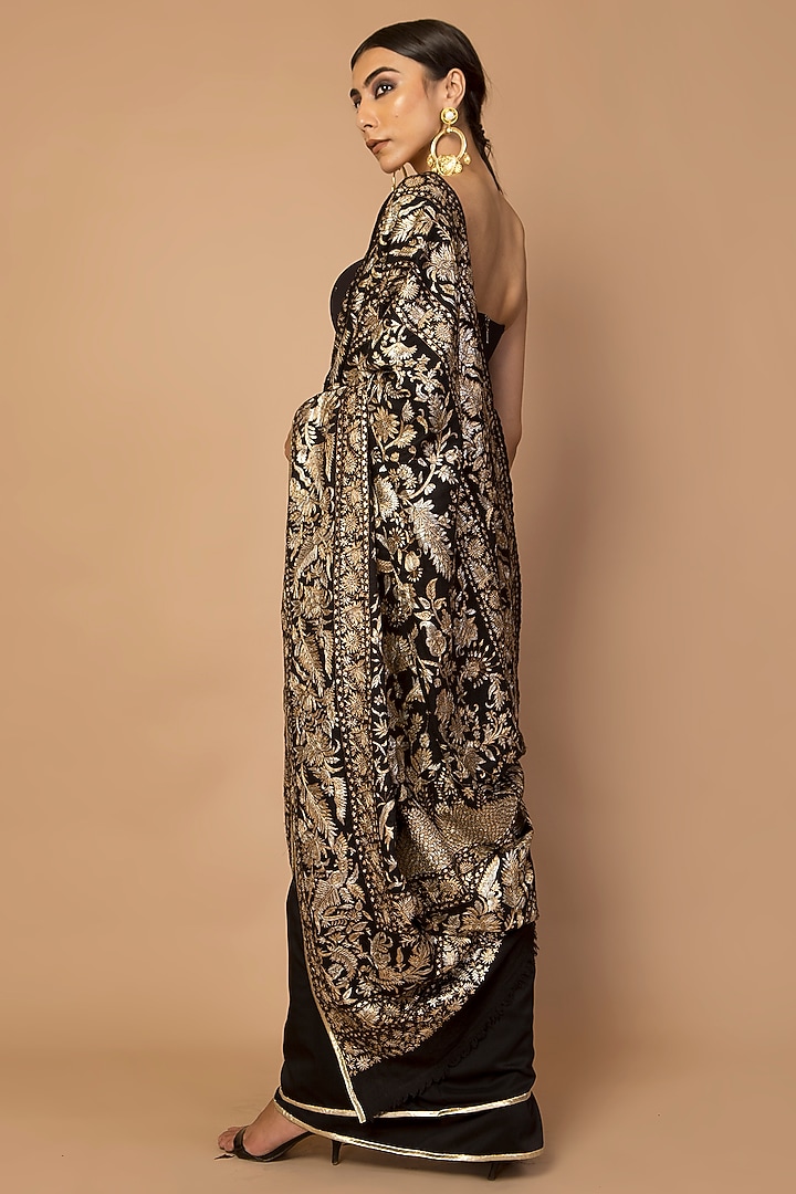 Black Embroidered Double Bridal Saree Set by Siddartha Tytler at Pernia's Pop Up Shop