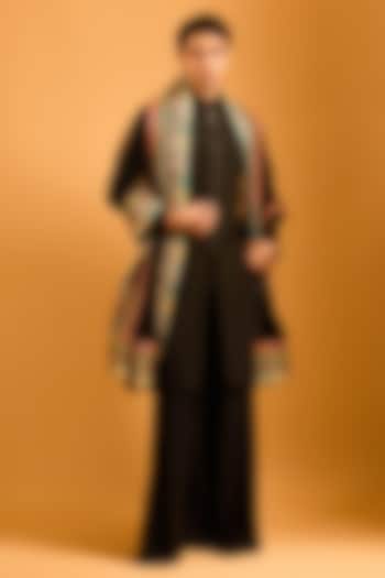 Black Net Strip Work Dupatta by Siddartha Tytler Men at Pernia's Pop Up Shop