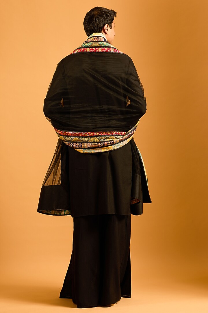 Black Net Strip Work Dupatta by Siddartha Tytler Men at Pernia's Pop Up Shop