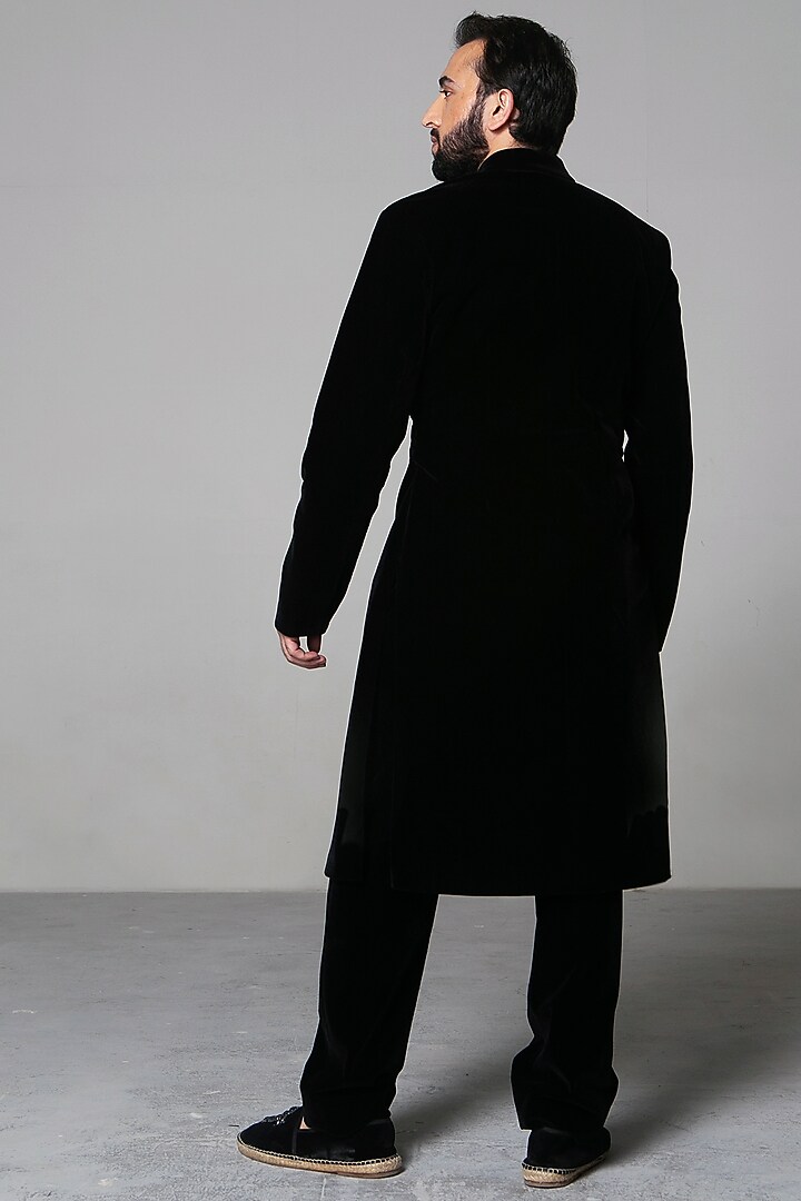 Black Velvet Groom Sherwani Set by Siddartha Tytler Men at Pernia's Pop Up Shop