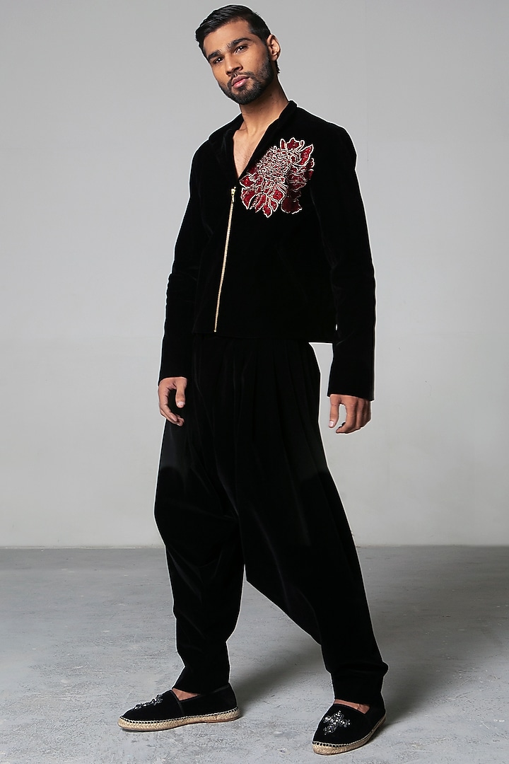 Black Jacket With Zari Detailing by Siddartha Tytler Men