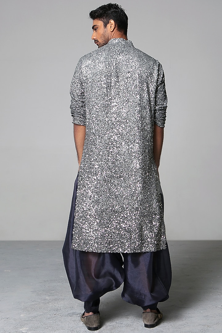Grey Ombre Georgette Hand Embroidered Kurta Set by Siddartha Tytler Men at Pernia's Pop Up Shop