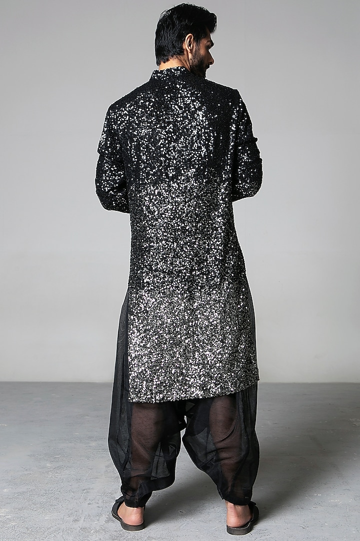 Black Ombre Georgette Hand Embroidered Kurta Set by Siddartha Tytler Men at Pernia's Pop Up Shop