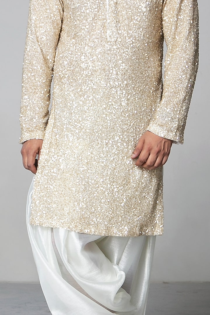 Nude Georgette Hand Embroidered Kurta Set by Siddartha Tytler Men at Pernia's Pop Up Shop