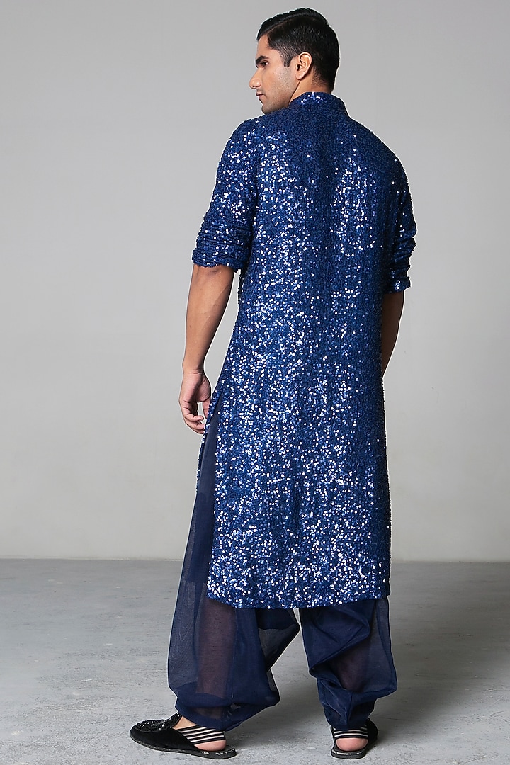 Cobalt Blue Georgette Hand Embroidered Kurta Set by Siddartha Tytler Men at Pernia's Pop Up Shop