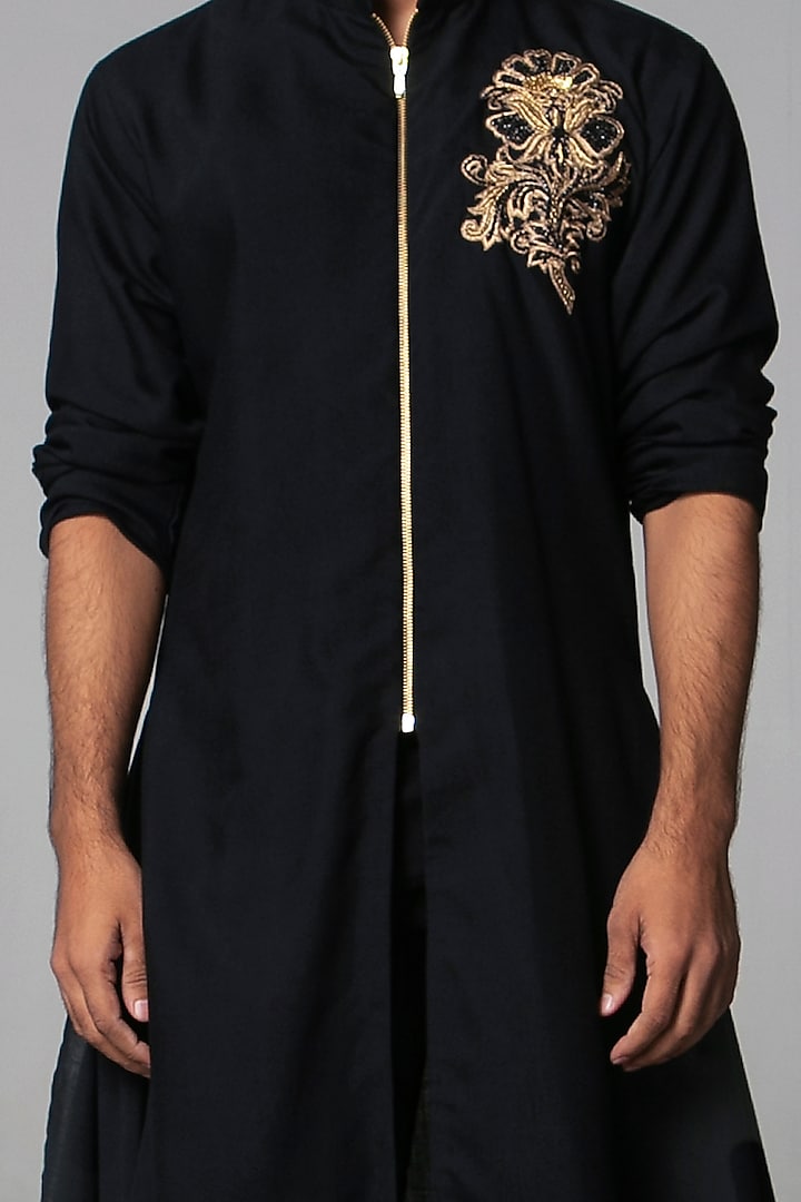 Black Khadi Cotton Kurta Set by Siddartha Tytler Men at Pernia's Pop Up Shop
