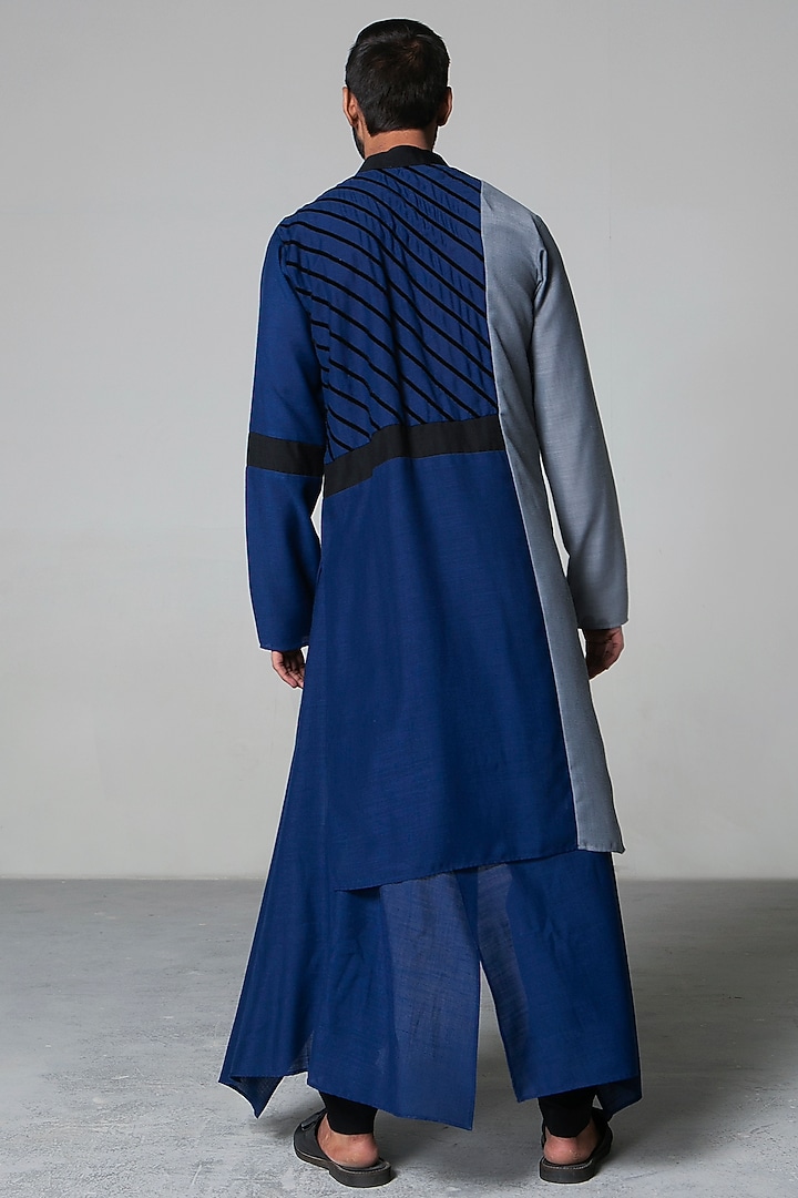 Navy Blue & Grey Kurta Set by Siddartha Tytler Men at Pernia's Pop Up Shop
