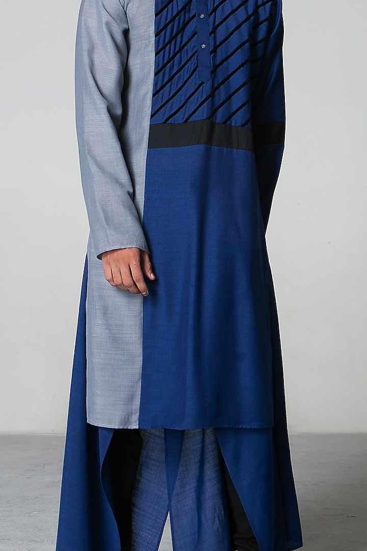Navy Blue & Grey Kurta Set by Siddartha Tytler Men at Pernia's Pop Up Shop