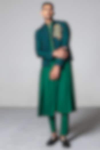 Emerald Green Zari Jacket Set by Siddartha Tytler Men