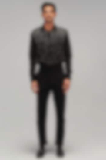 Black Cotton Satin Zircon & Crystal Embroidered Wedding Shirt by Siddartha Tytler Men at Pernia's Pop Up Shop
