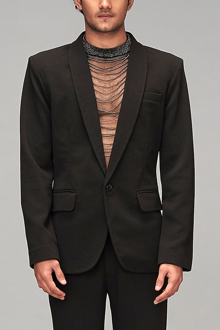 Black Double Knit Suit Set by Siddartha Tytler Men at Pernia's Pop Up Shop