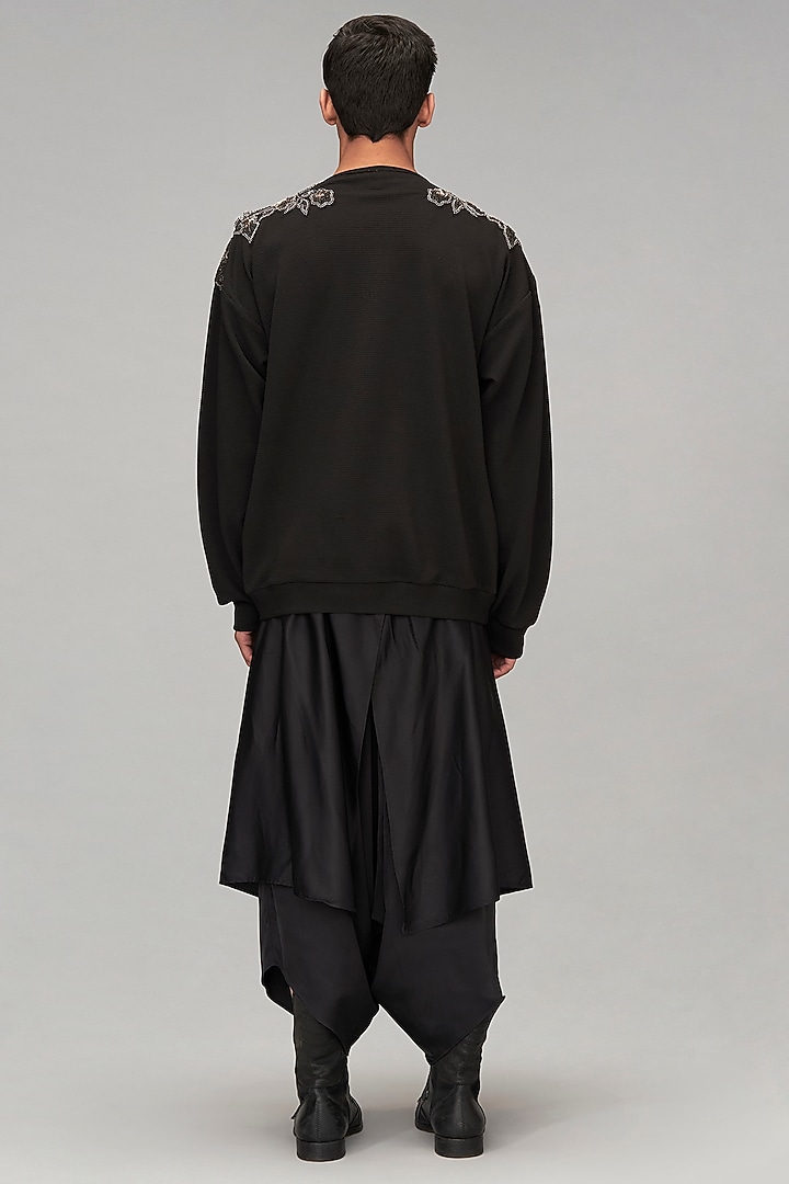 Black Double Knit 3D Floral Embroidered Jumper by Siddartha Tytler Men at Pernia's Pop Up Shop