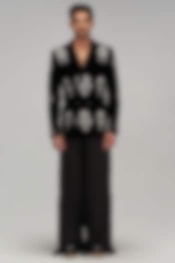 Black Velvet Zari & Crystal Embroidered Suit Set by Siddartha Tytler Men