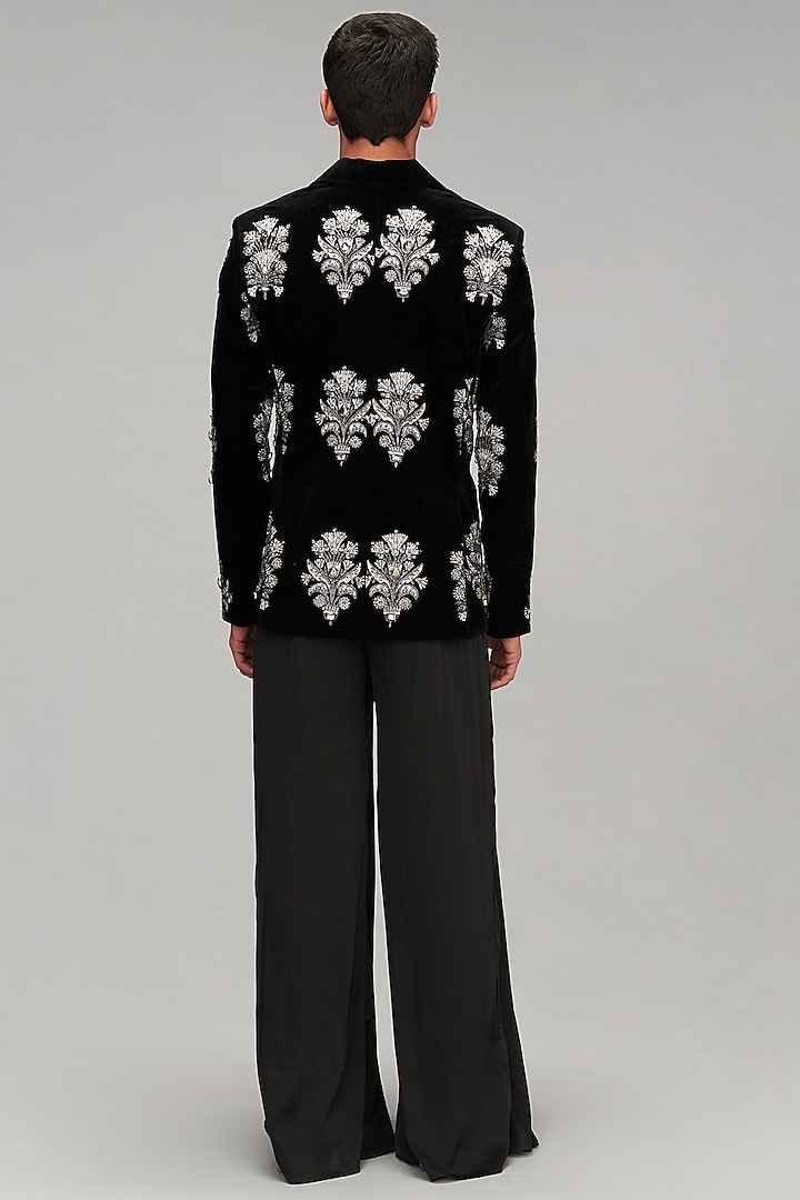 Black Velvet Zari & Crystal Embroidered Suit Set by Siddartha Tytler Men at Pernia's Pop Up Shop