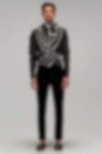 Black Organza Pleated Ruffled Bow Shirt by Siddartha Tytler Men