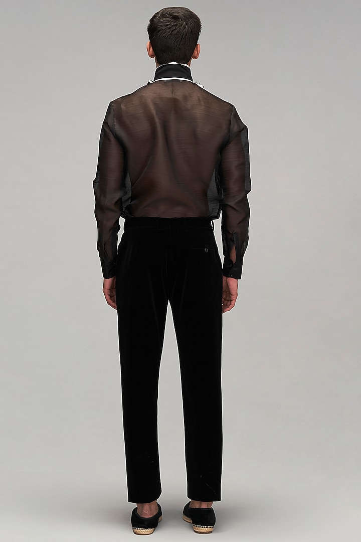 Black Organza Pleated Ruffled Bow Wedding Shirt by Siddartha Tytler Men at Pernia's Pop Up Shop