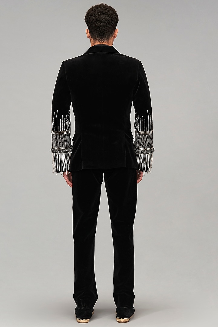 Black Velvet Embellished Jacket Set by Siddartha Tytler Men at Pernia's Pop Up Shop