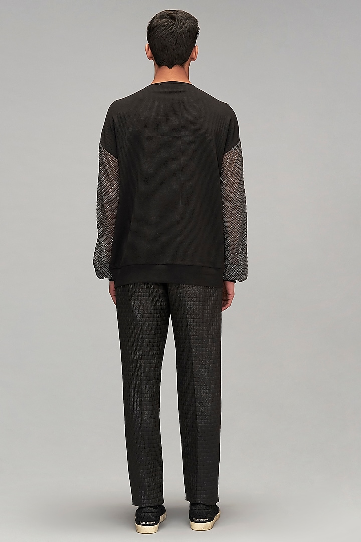 Black Double Knit Crystal Paneled Jumper by Siddartha Tytler Men at Pernia's Pop Up Shop