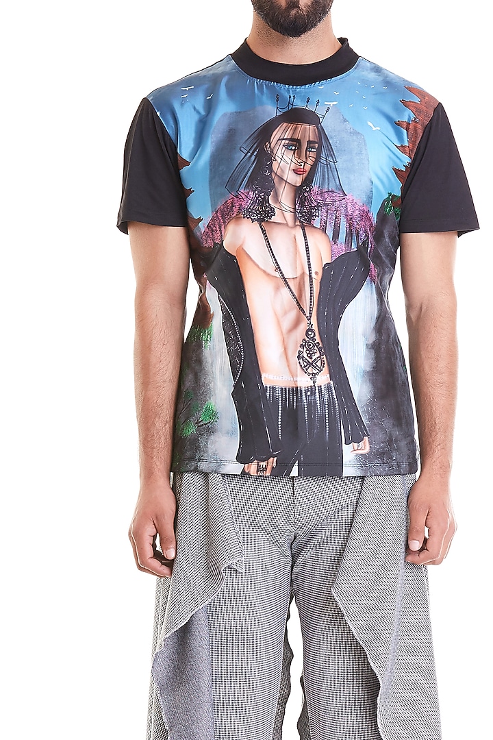 Blue & Black Printed T-shirt by Siddartha Tytler Men at Pernia's Pop Up Shop