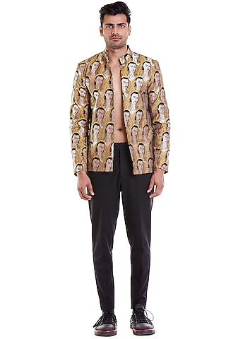 Mustard Computer Embroidered Bandhgala Jacket by Siddartha Tytler Men
