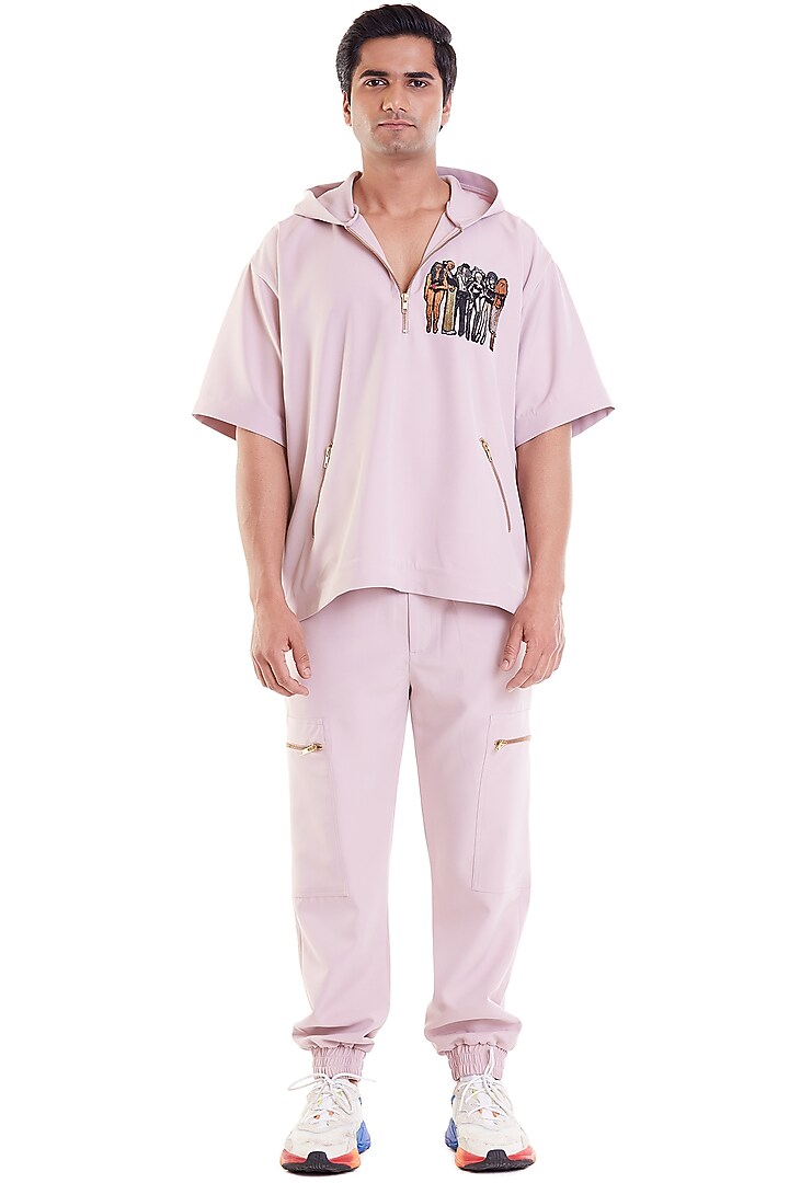 Blush Pink Microfiber Embroidered Jumper by Siddartha Tytler Men at Pernia's Pop Up Shop