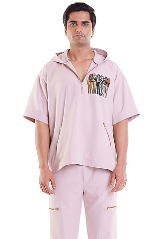Blush Pink Microfiber Embroidered Jumper by Siddartha Tytler Men