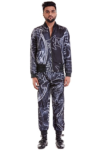 Black & White Digital Printed Tracksuit by Siddartha Tytler Men
