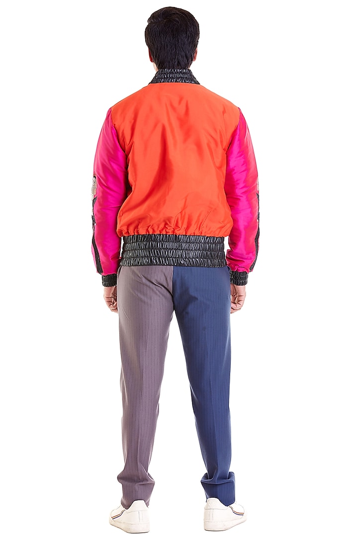 Fuchsia & Orange Computer Embroidered Bomber Jacket by Siddartha Tytler Men at Pernia's Pop Up Shop