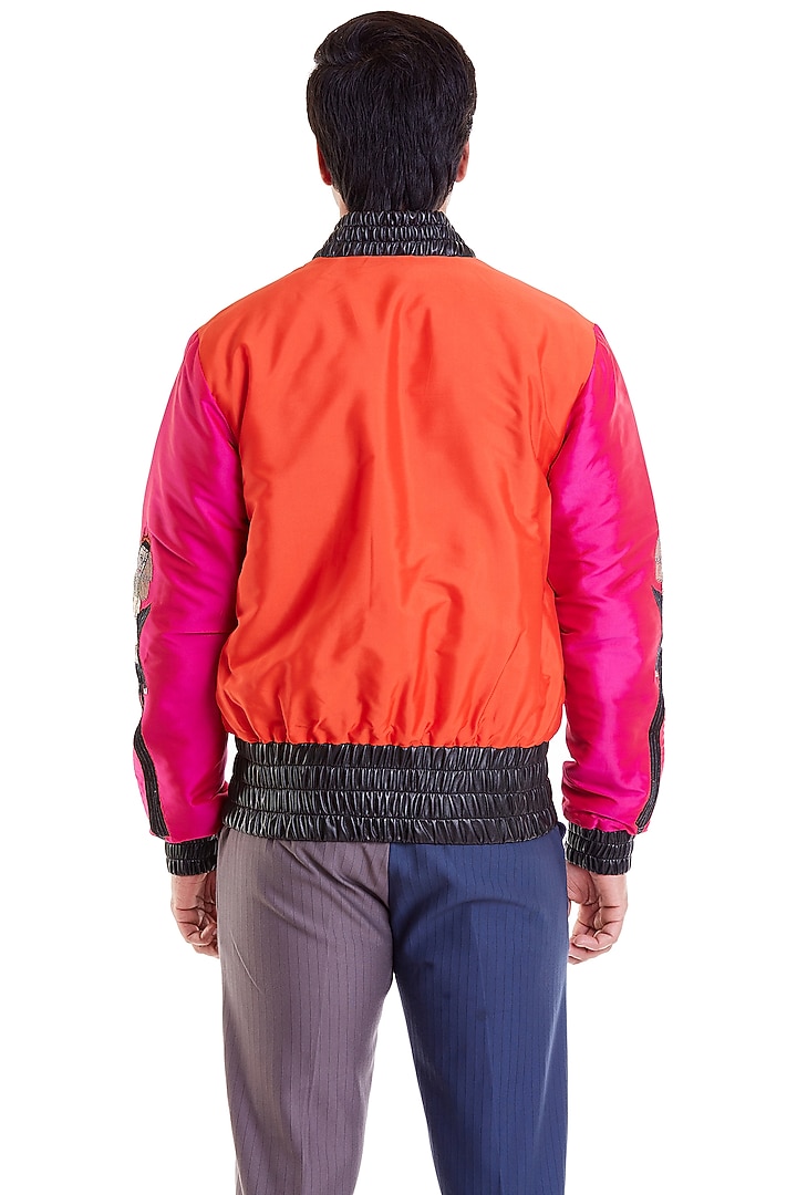 Fuchsia & Orange Computer Embroidered Bomber Jacket by Siddartha Tytler Men at Pernia's Pop Up Shop