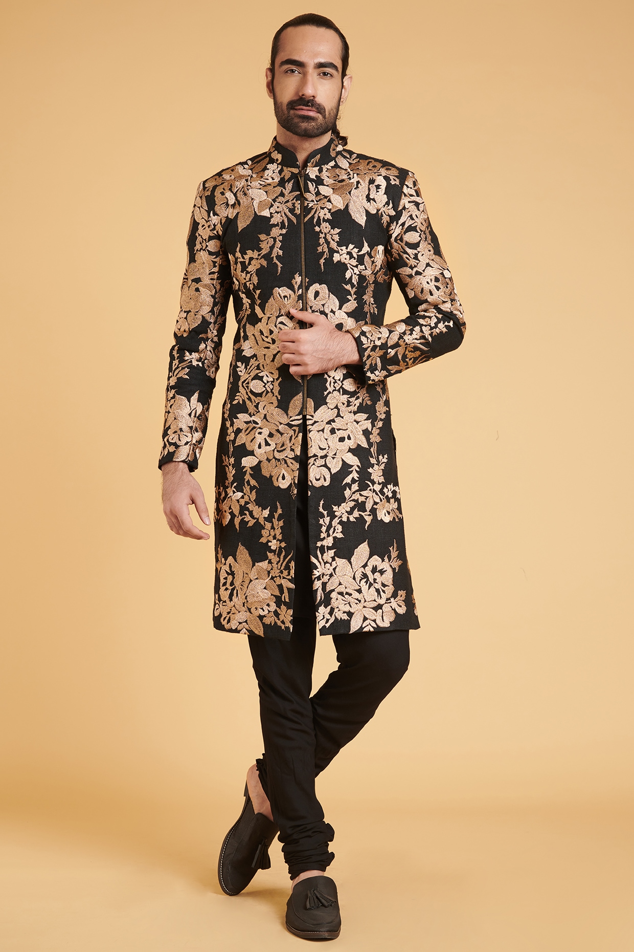 Black and 2024 gold sherwani