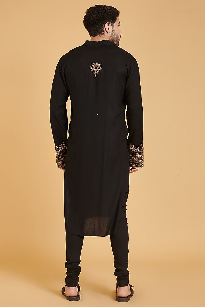 Black Rayon Zari Work Kurta Set by Siddartha Tytler Men at Pernia's Pop Up Shop