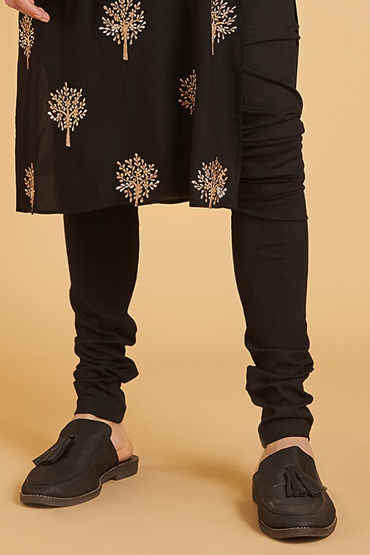 Black Rayon Zari Work Kurta Set by Siddartha Tytler Men at Pernia's Pop Up Shop