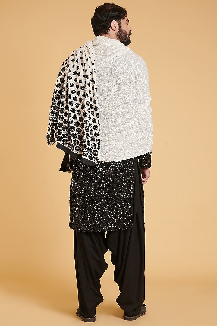 Ivory & Black Georgette Hand Embroidered Dupatta by Siddartha Tytler Men at Pernia's Pop Up Shop