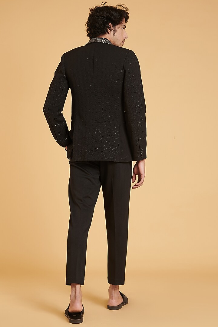Black Knit Embroidered Blazer Set by Siddartha Tytler Men at Pernia's Pop Up Shop