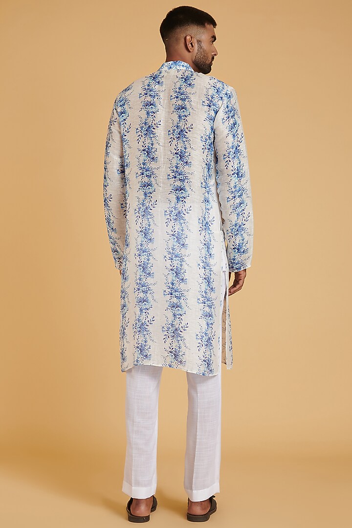 Ivory Blended Linen Printed Kurta Set by Siddartha Tytler Men at Pernia's Pop Up Shop