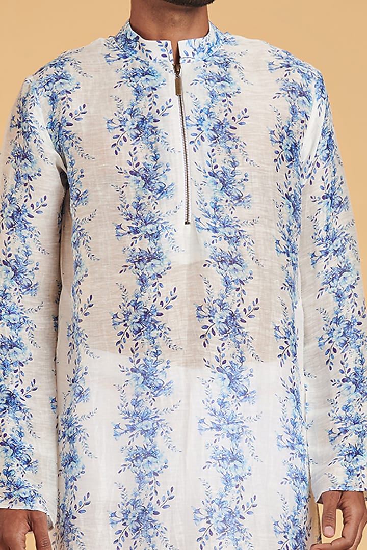 Ivory Blended Linen Printed Kurta Set by Siddartha Tytler Men at Pernia's Pop Up Shop