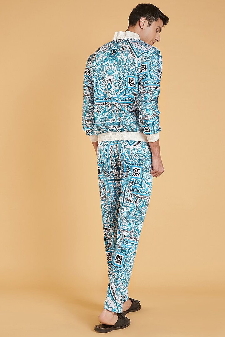 Turquoise Lycra Satin Bomber Jacket by Siddartha Tytler Men at Pernia's Pop Up Shop