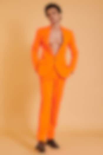 Orange Lycra Knit Suit Set by Siddartha Tytler Men