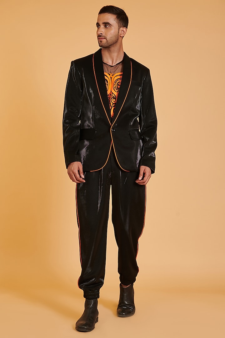 Black Shimmer Knit Suit Set by Siddartha Tytler Men