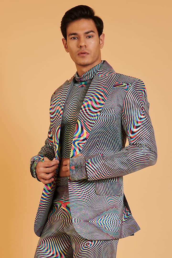 Multi-Colored Lycra Taffeta Digital Printed Suit Set by Siddartha Tytler Men at Pernia's Pop Up Shop