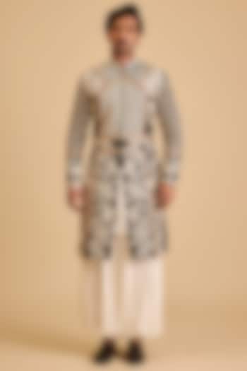 Black Dupion Zardosi Embroidered Groom Sherwani Set by Siddartha Tytler Men at Pernia's Pop Up Shop