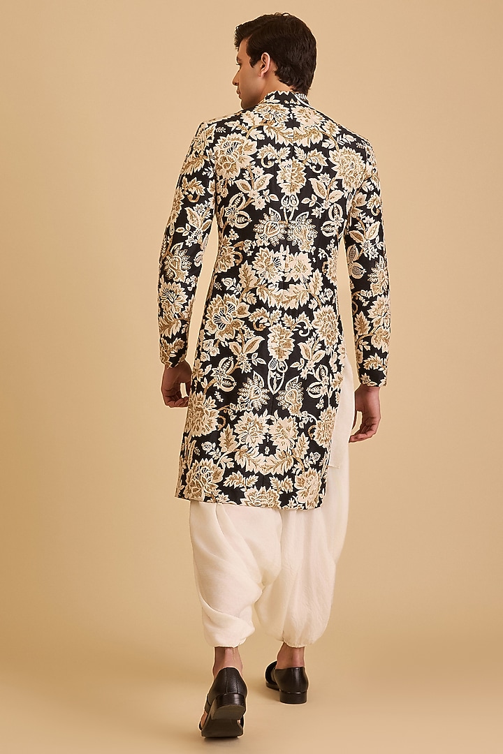 Black Dupion Zardosi Embroidered Groom Sherwani Set by Siddartha Tytler Men at Pernia's Pop Up Shop