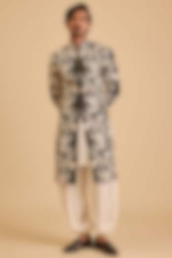 Black Dupion Zardosi Embroidered Groom Sherwani Set by Siddartha Tytler Men at Pernia's Pop Up Shop