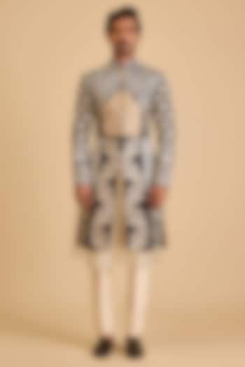 Black Dupion Threadwork Groom Sherwani Set by Siddartha Tytler Men at Pernia's Pop Up Shop
