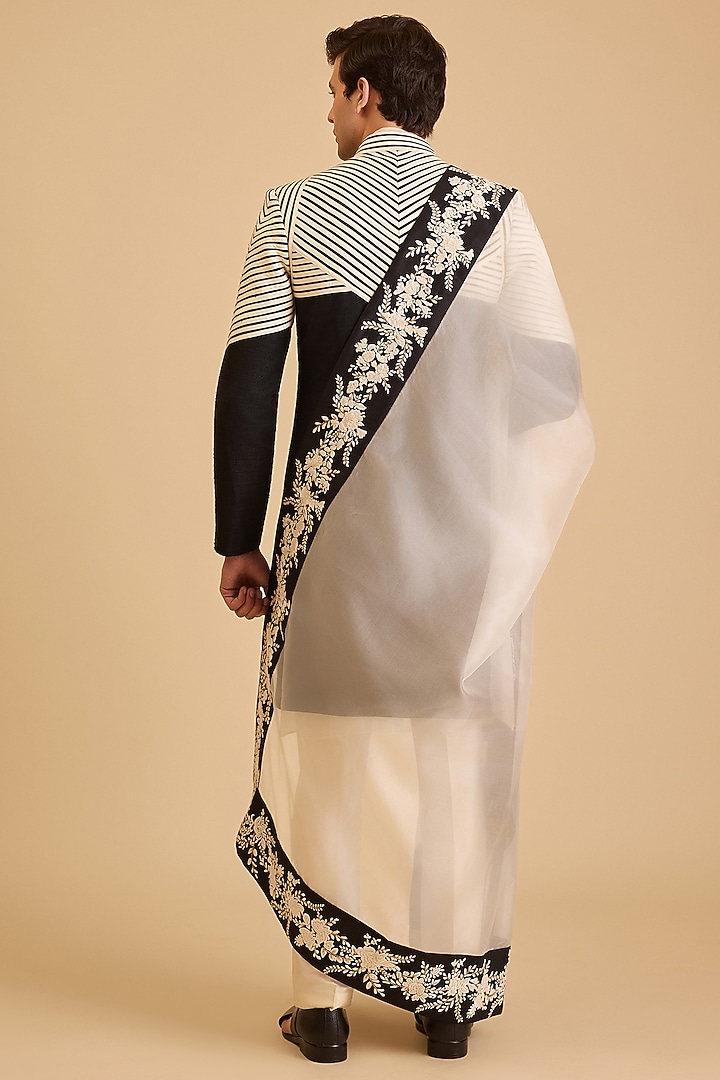 Ivory Silk Organza Gara Embroidered Dupatta by Siddartha Tytler Men at Pernia's Pop Up Shop