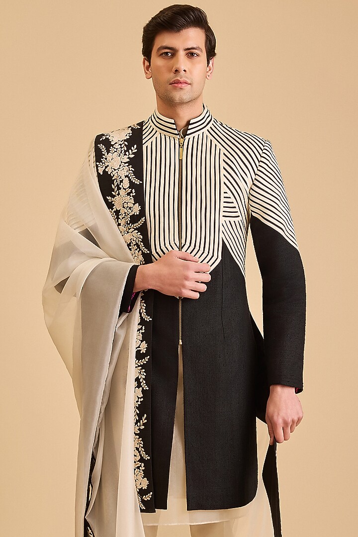 Ivory Silk Organza Gara Embroidered Dupatta by Siddartha Tytler Men at Pernia's Pop Up Shop