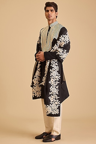Ivory Silk Organza Gara Embroidered Dupatta by Siddartha Tytler Men